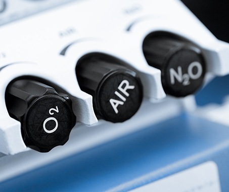 Nitrous oxide, oxygen, and air nozzles on machine