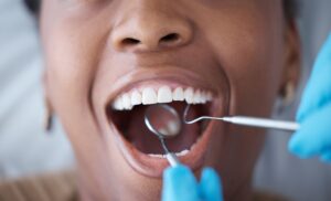 Woman undergoing dental exam
